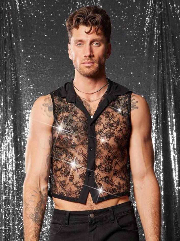 Men's Semi-Sheer Sexy Lace Tank Top